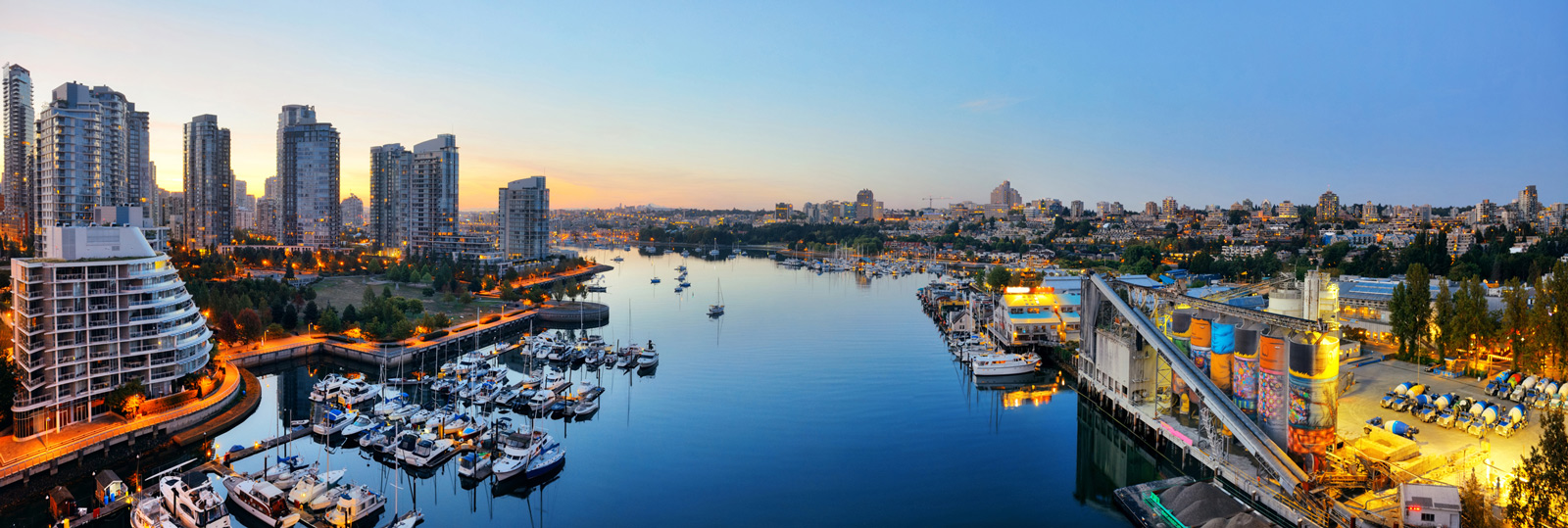 View of Vancouver skyline and Granville island